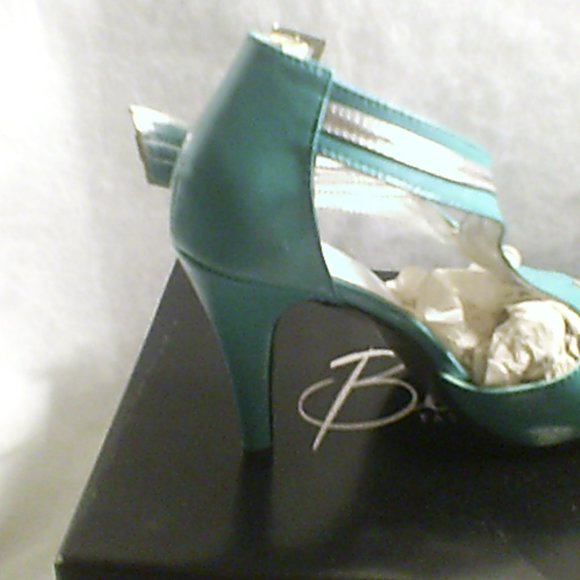 TEAL & SILVER T STRAP HEEL - Picture 3 of 3